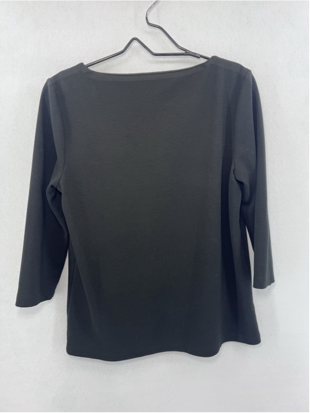 Ann Taylor Blouse Horizontal Texture Ribbed 3/4 Sleeves Black Woman’s PM - Picture 7 of 9
